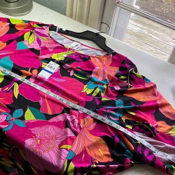 Trina Turk Bright Pink, Turquoise & Black Floral Swimwear Coverup - Picture 8 of 10